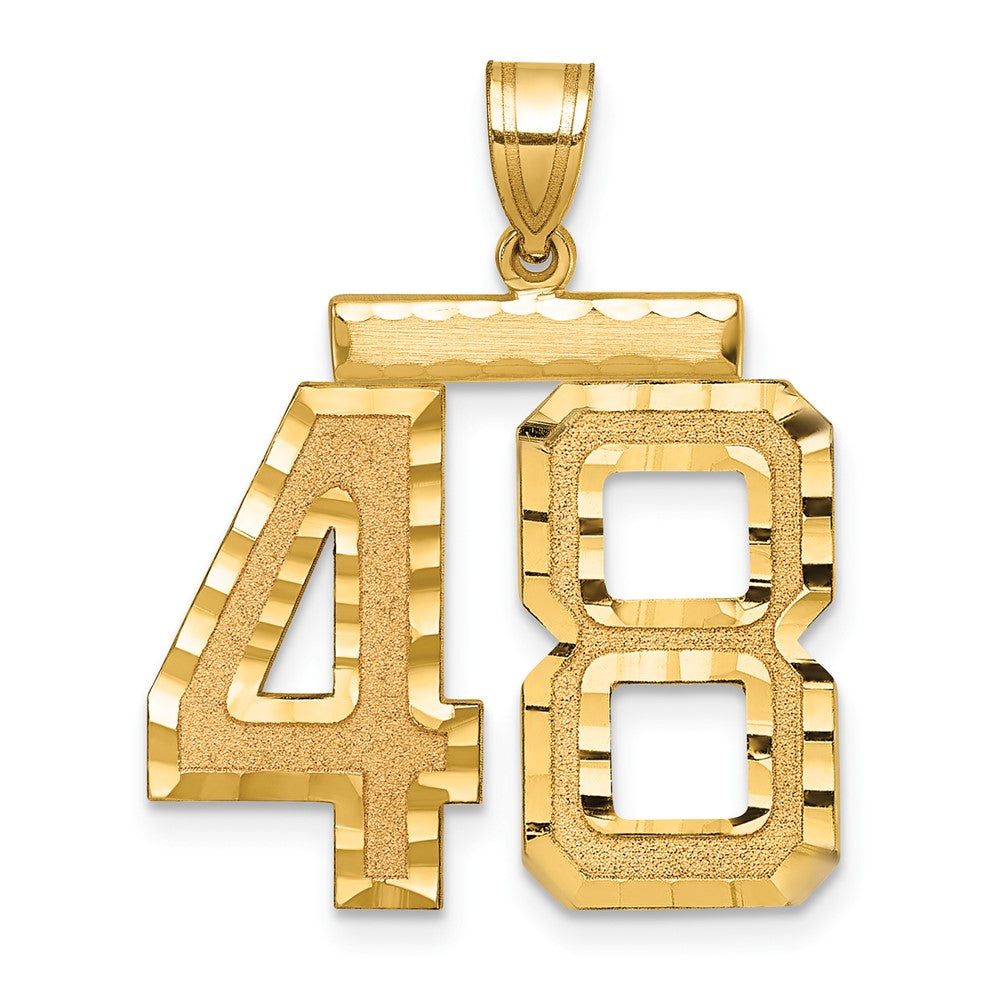 585 Gelbgold Großer Gebürsteter Diamantgeschliffener Zahl-48-Charm