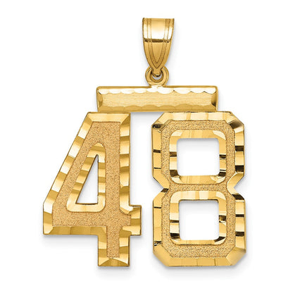 585 Gelbgold Großer Gebürsteter Diamantgeschliffener Zahl-48-Charm