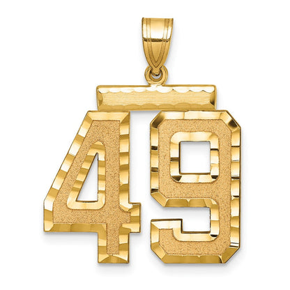 14K Gelbgold großer gebürsteter Diamant-Charm mit Zahl 49