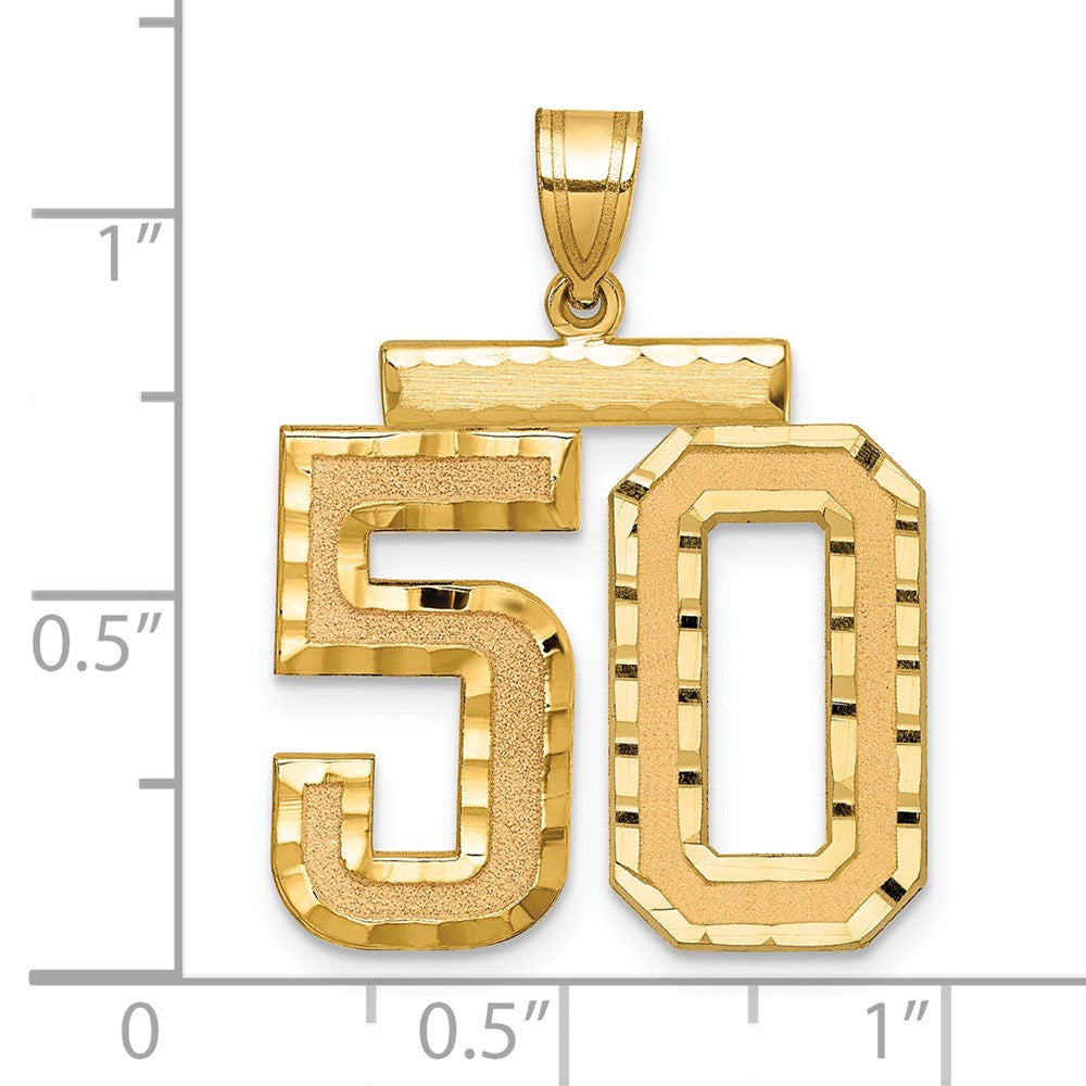 14K Gelbgold großer Charm mit gebürstetem Diamantschliff, Zahl 50