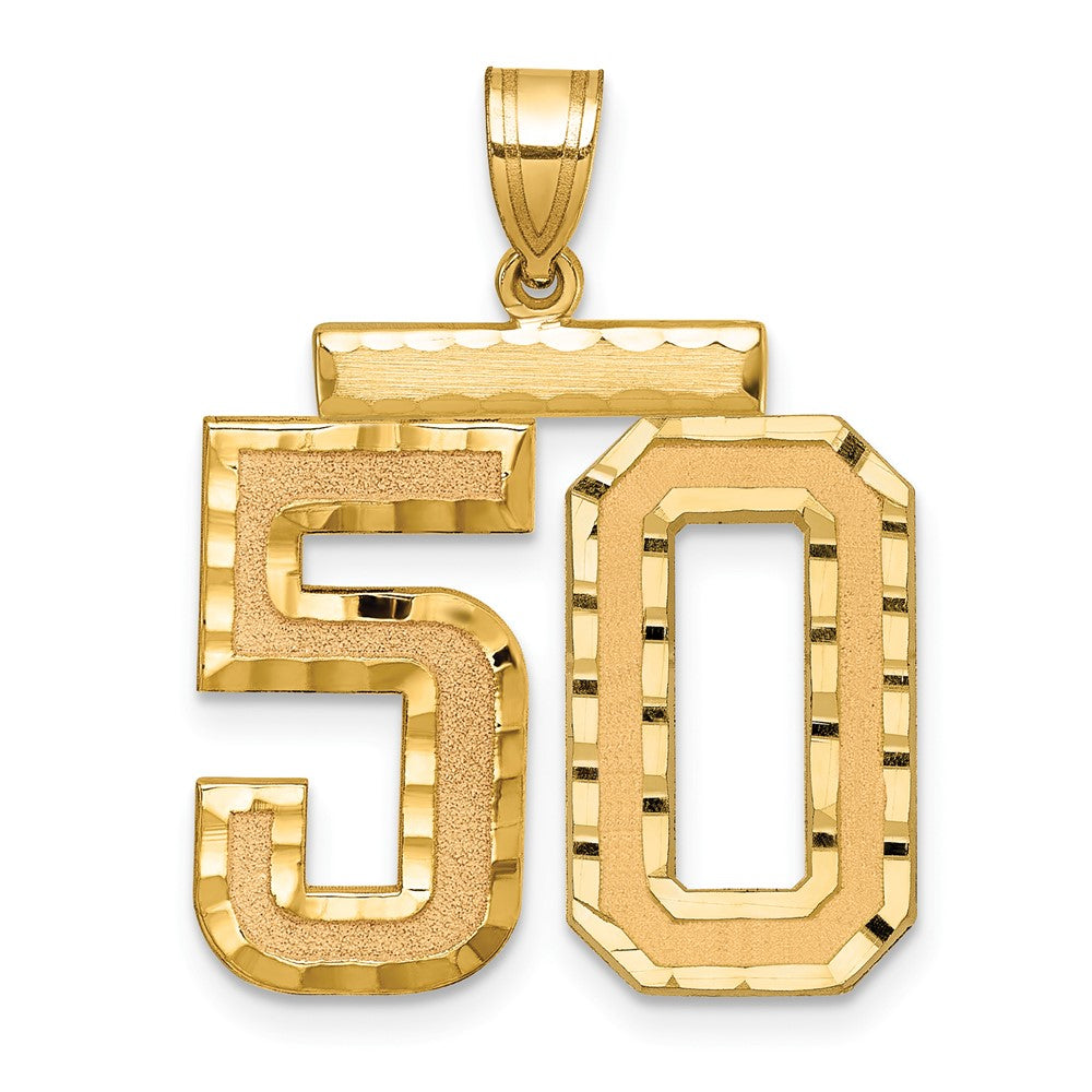 14K Gelbgold großer Charm mit gebürstetem Diamantschliff, Zahl 50
