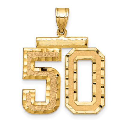 14K Gelbgold großer Charm mit gebürstetem Diamantschliff, Zahl 50
