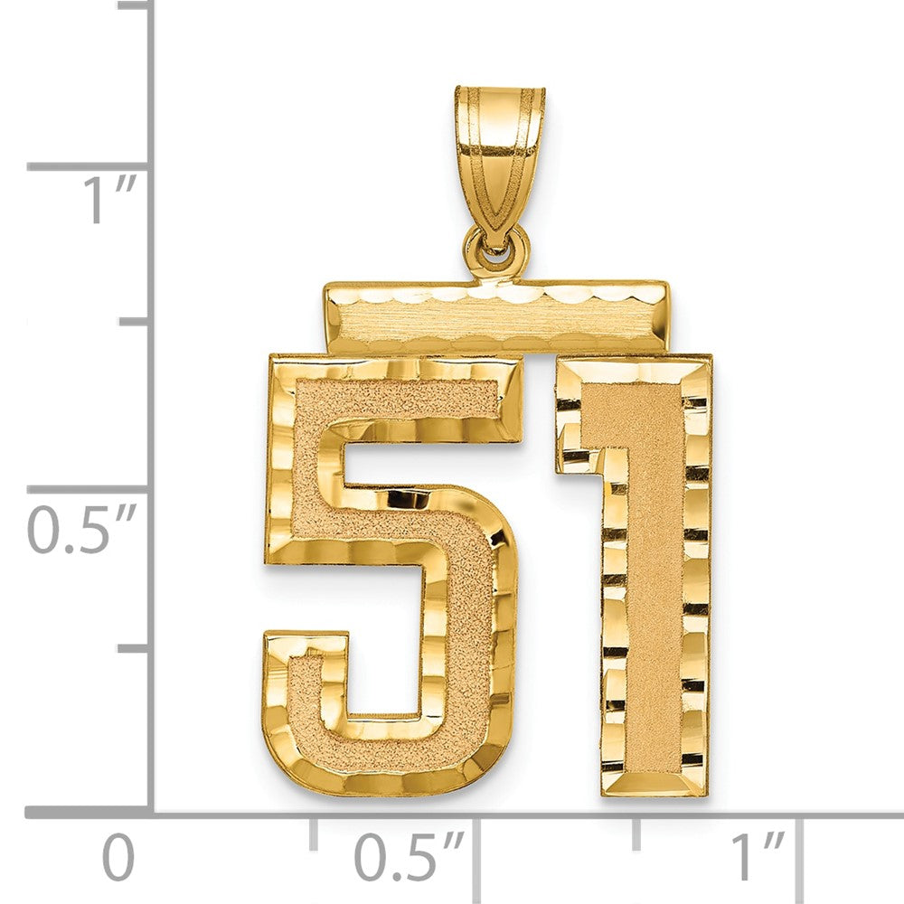 585 Gelbgold Großer Diamant-Charm mit Zahl 51, gebürstet und diamantiert