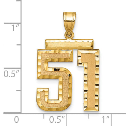 585 Gelbgold Großer Diamant-Charm mit Zahl 51, gebürstet und diamantiert