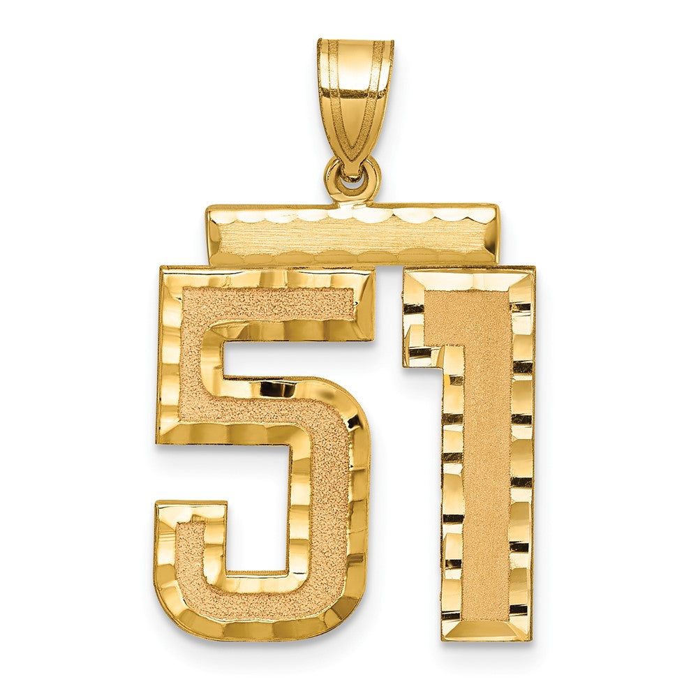 585 Gelbgold Großer Diamant-Charm mit Zahl 51, gebürstet und diamantiert
