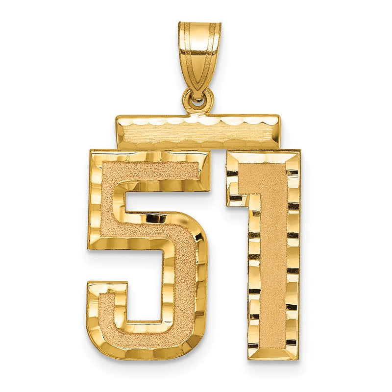 585 Gelbgold Großer Diamant-Charm mit Zahl 51, gebürstet und diamantiert