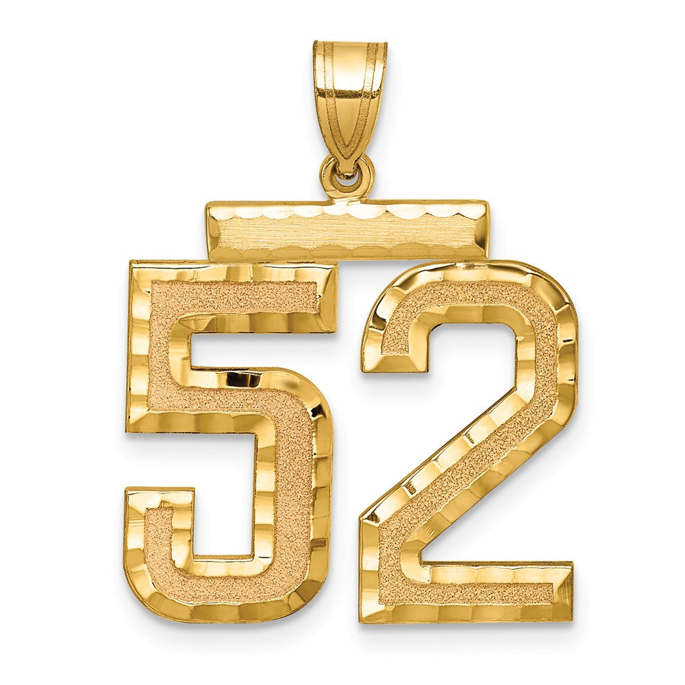 14K Gelbgold Großer Gebürsteter Diamantgeschliffener Charm „Zahl 52“
