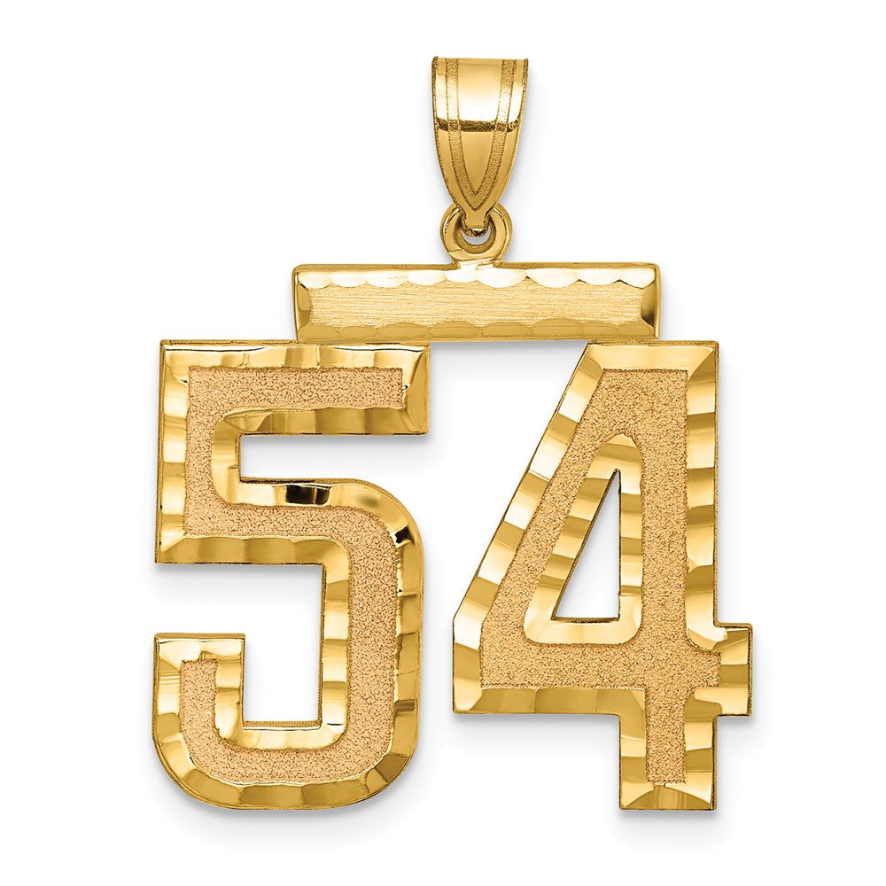 14K Gelbgold Großer Gebürsteter Diamantierter Charm „Zahl 54“