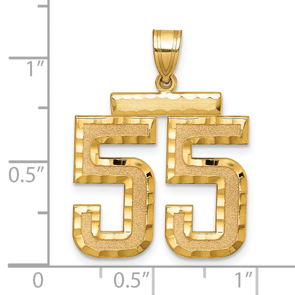14K Gelbgold großer gebürsteter Charm mit diamantgeschliffener Zahl 55