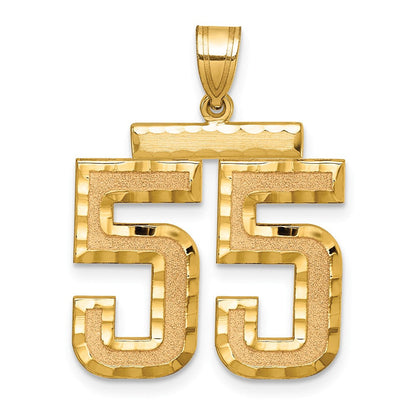 14K Gelbgold großer gebürsteter Charm mit diamantgeschliffener Zahl 55
