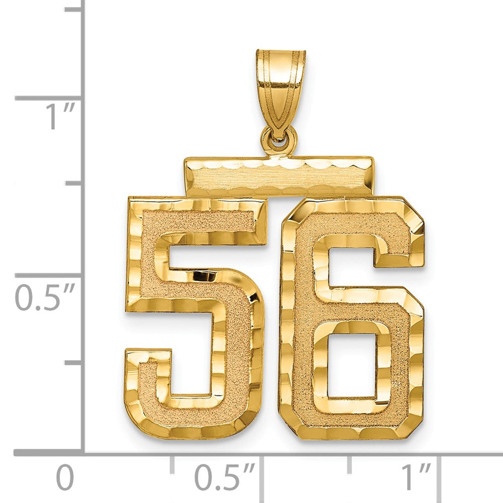 14K Gelbgold großer gebürsteter Charm mit Diamantschliff, Zahl 56