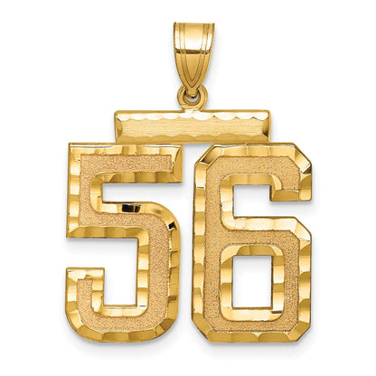 14K Gelbgold großer gebürsteter Charm mit Diamantschliff, Zahl 56