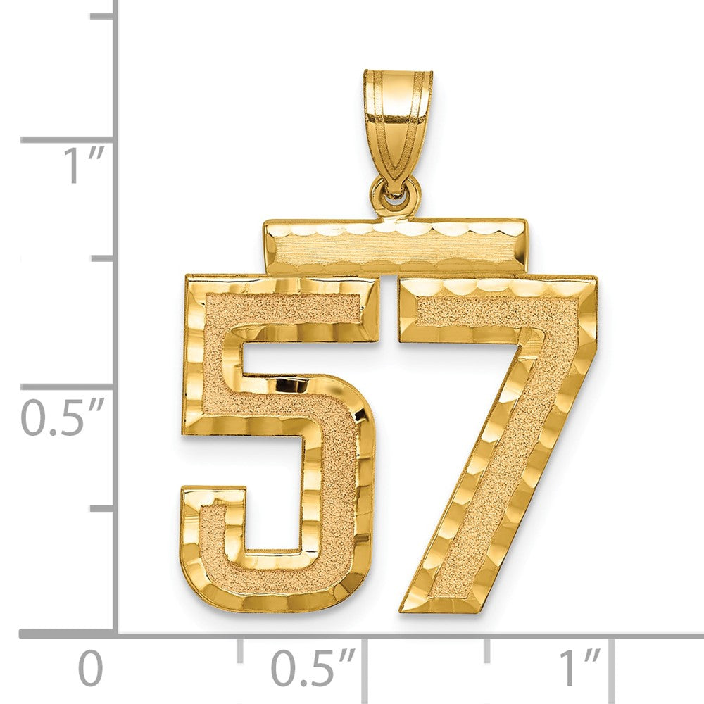 14K Gelbgold großer gebürsteter Charm mit Diamantschliff „Zahl 57“