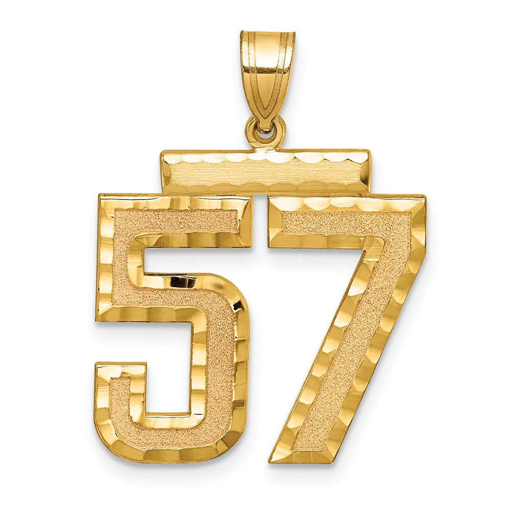 14K Gelbgold großer gebürsteter Charm mit Diamantschliff „Zahl 57“