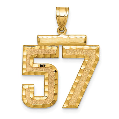 14K Gelbgold großer gebürsteter Charm mit Diamantschliff „Zahl 57“