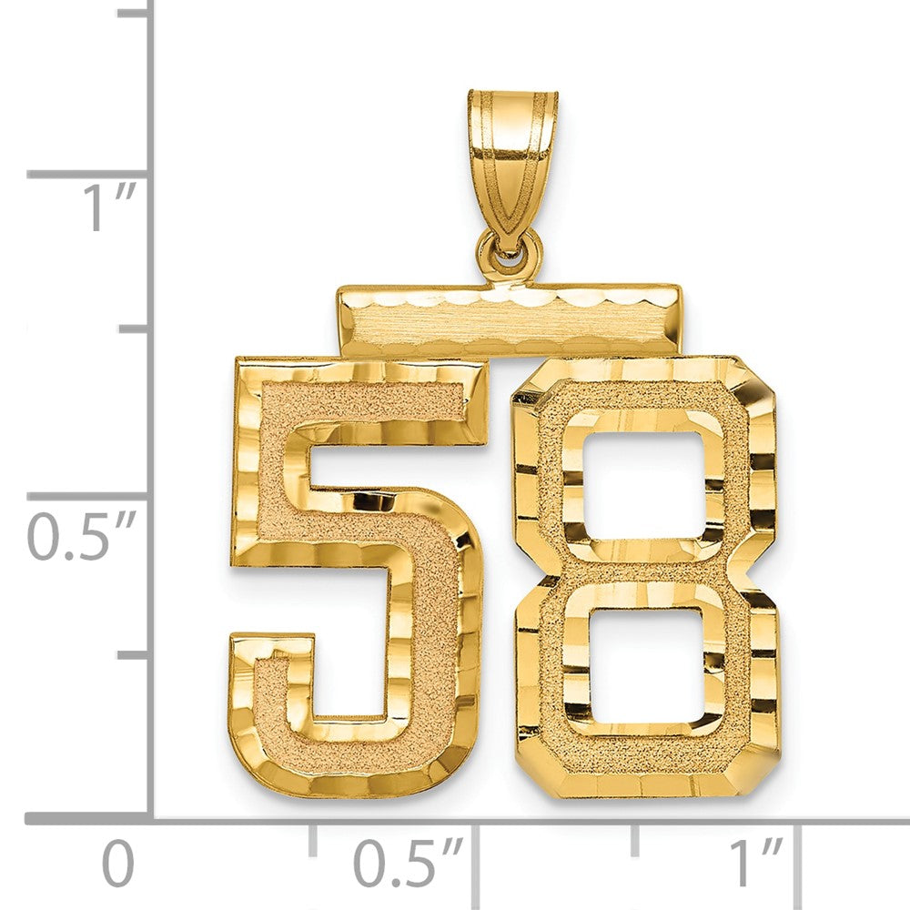 585 Gelbgold Großer Diamantgeschliffener Charm mit gebürsteter Oberfläche „Zahl 58“