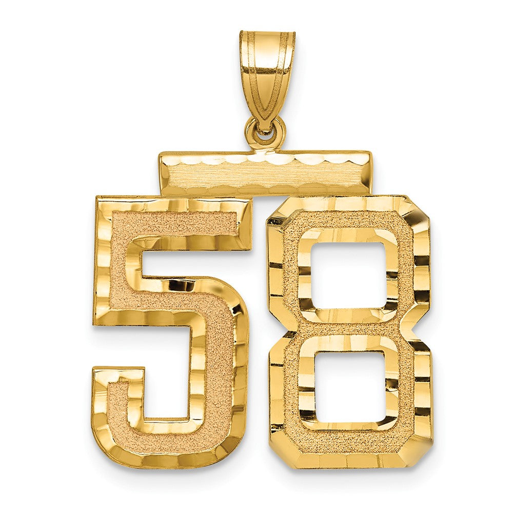 585 Gelbgold Großer Diamantgeschliffener Charm mit gebürsteter Oberfläche „Zahl 58“