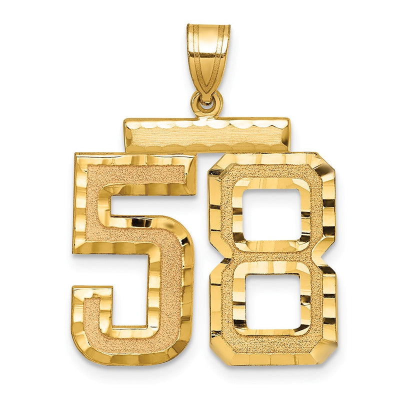 585 Gelbgold Großer Diamantgeschliffener Charm mit gebürsteter Oberfläche „Zahl 58“
