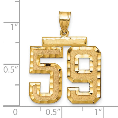 14K Gelbgold Großer Gebürsteter Diamantgeschliffener Zahl-59-Charm