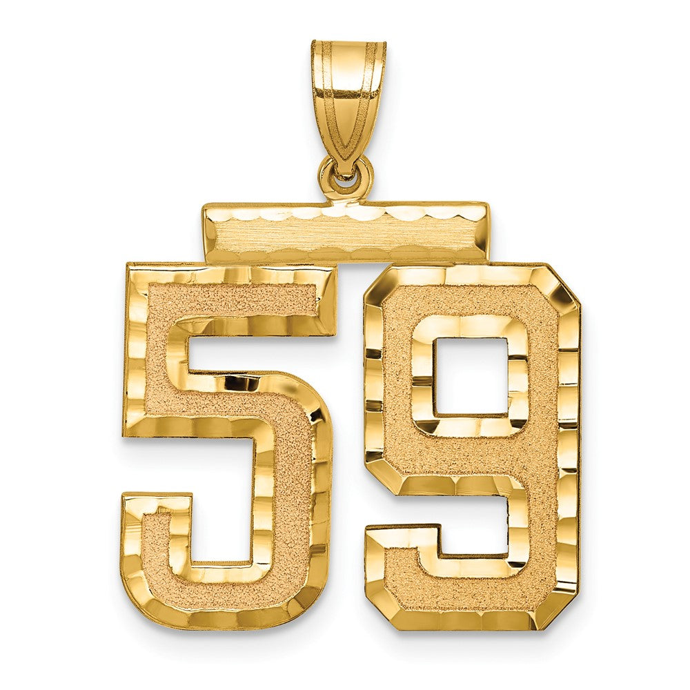 14K Gelbgold Großer Gebürsteter Diamantgeschliffener Zahl-59-Charm