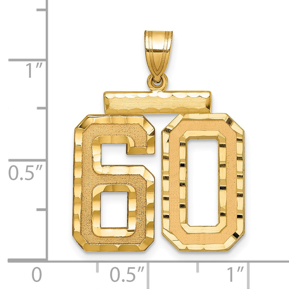 14K Gelbgold großer gebürsteter Charm mit Diamantschliff, Zahl 60