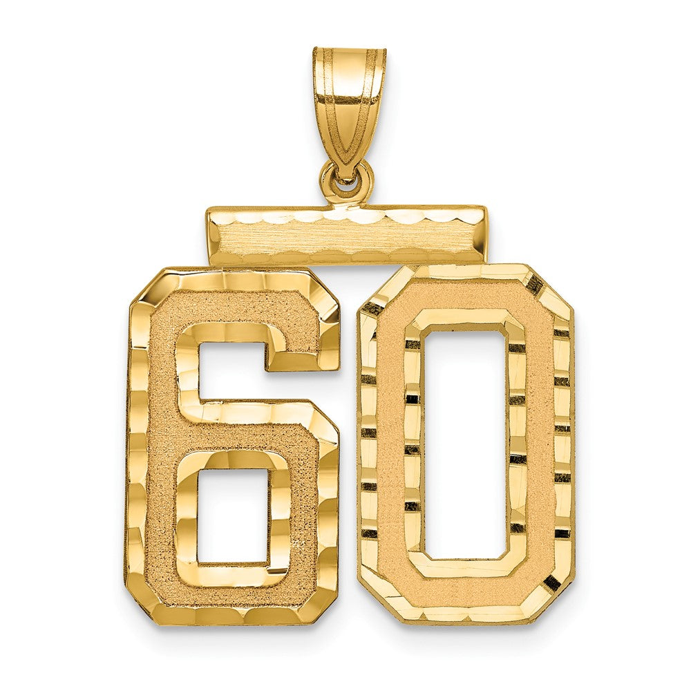 14K Gelbgold großer gebürsteter Charm mit Diamantschliff, Zahl 60
