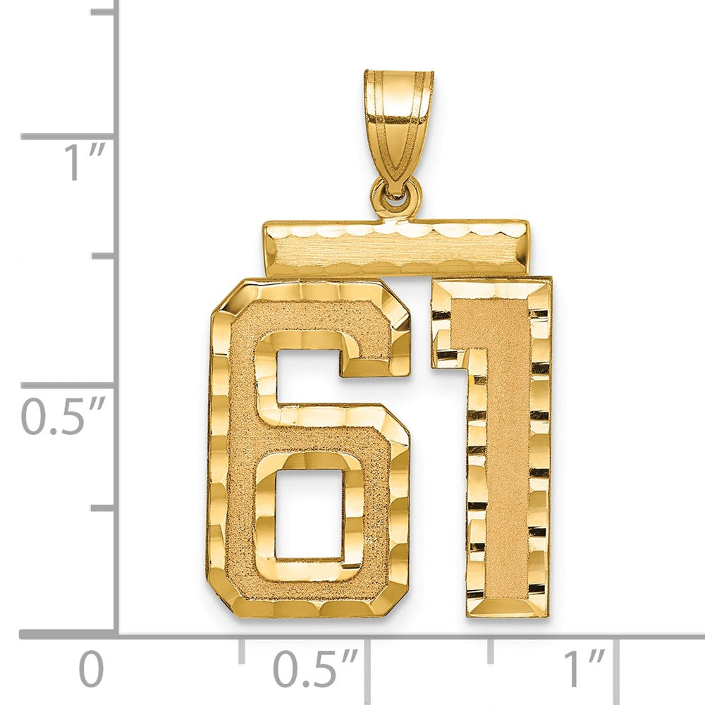 14K Gelbgold Großer Gebürsteter Diamantgeschliffener Charm „Zahl 61“