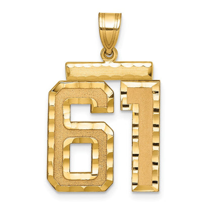 14K Gelbgold Großer Gebürsteter Diamantgeschliffener Charm „Zahl 61“