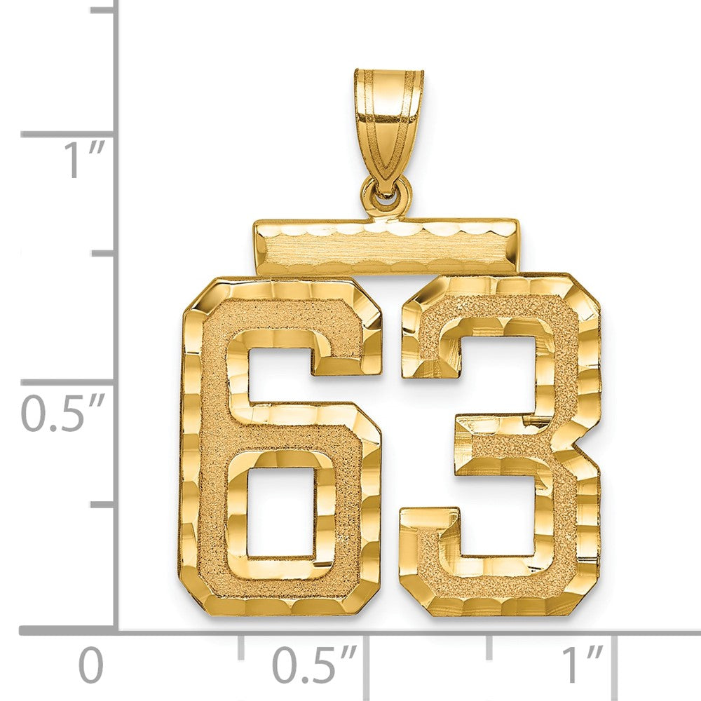 14K Gelbgold Großer Gebürsteter Diamantgeschliffener Charm „Zahl 63“