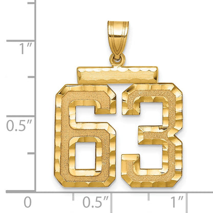 14K Gelbgold Großer Gebürsteter Diamantgeschliffener Charm „Zahl 63“