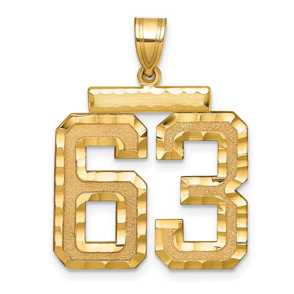 14K Gelbgold Großer Gebürsteter Diamantgeschliffener Charm „Zahl 63“