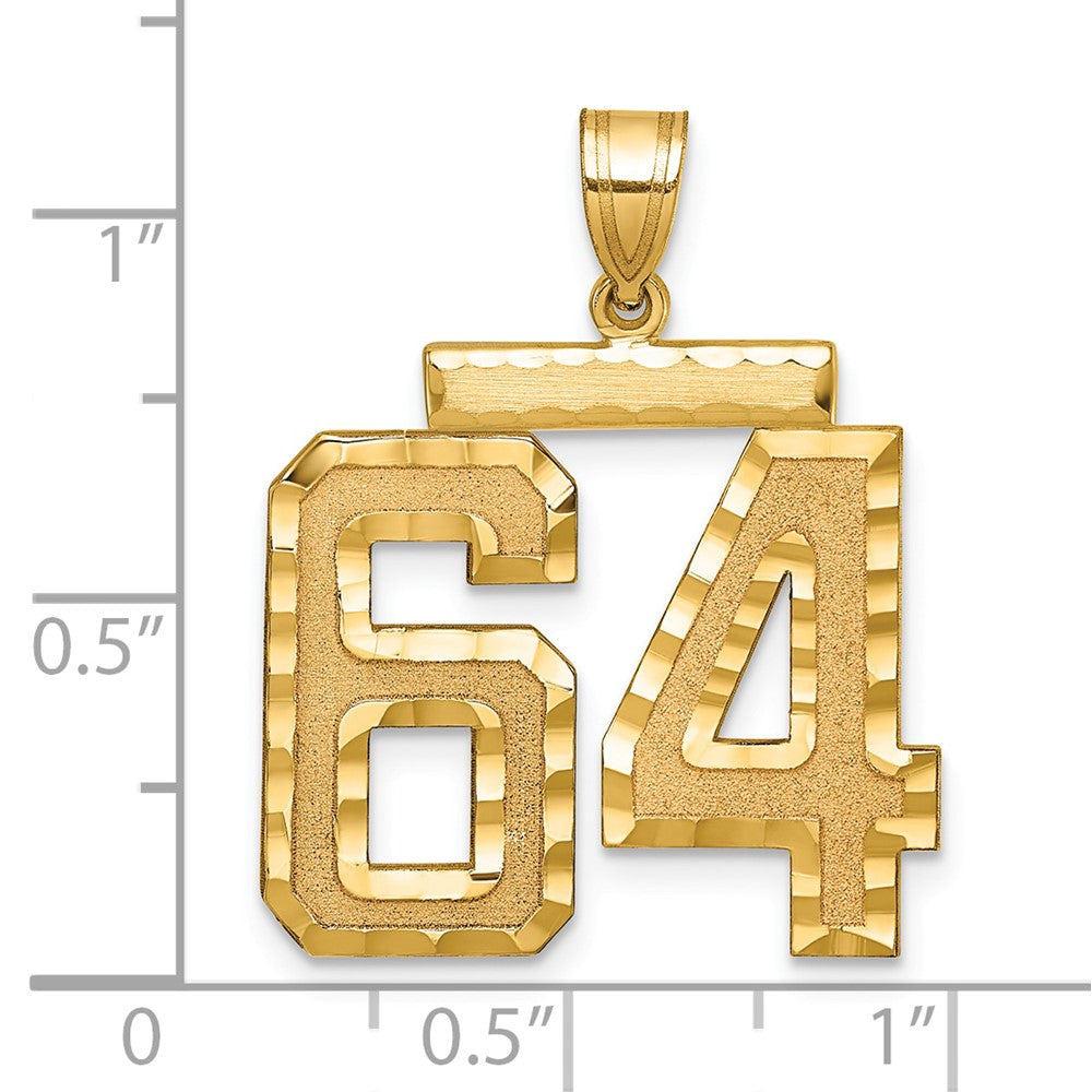 14K Gelbgold großer gebürsteter Charm mit Diamantschliff, Zahl 64