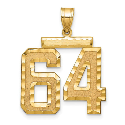 14K Gelbgold großer gebürsteter Charm mit Diamantschliff, Zahl 64