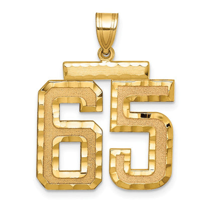 14K Gelbgold großer gebürsteter Charm mit Diamantschliff, Zahl 65