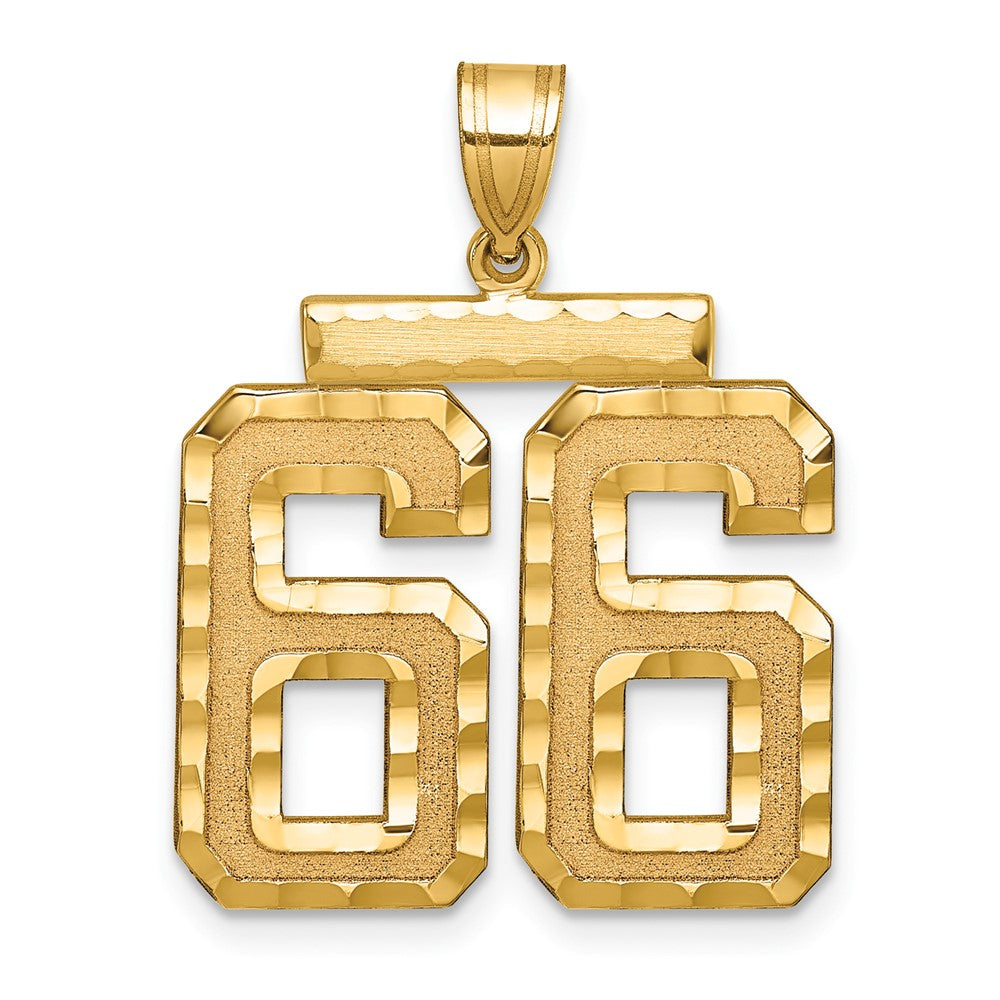 14K Gelbgold großer gebürsteter Charm mit Diamantschliff, Zahl 66