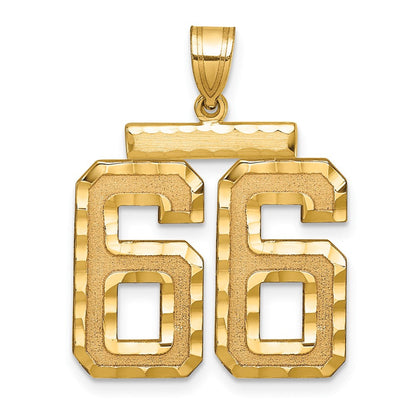 14K Gelbgold großer gebürsteter Charm mit Diamantschliff, Zahl 66