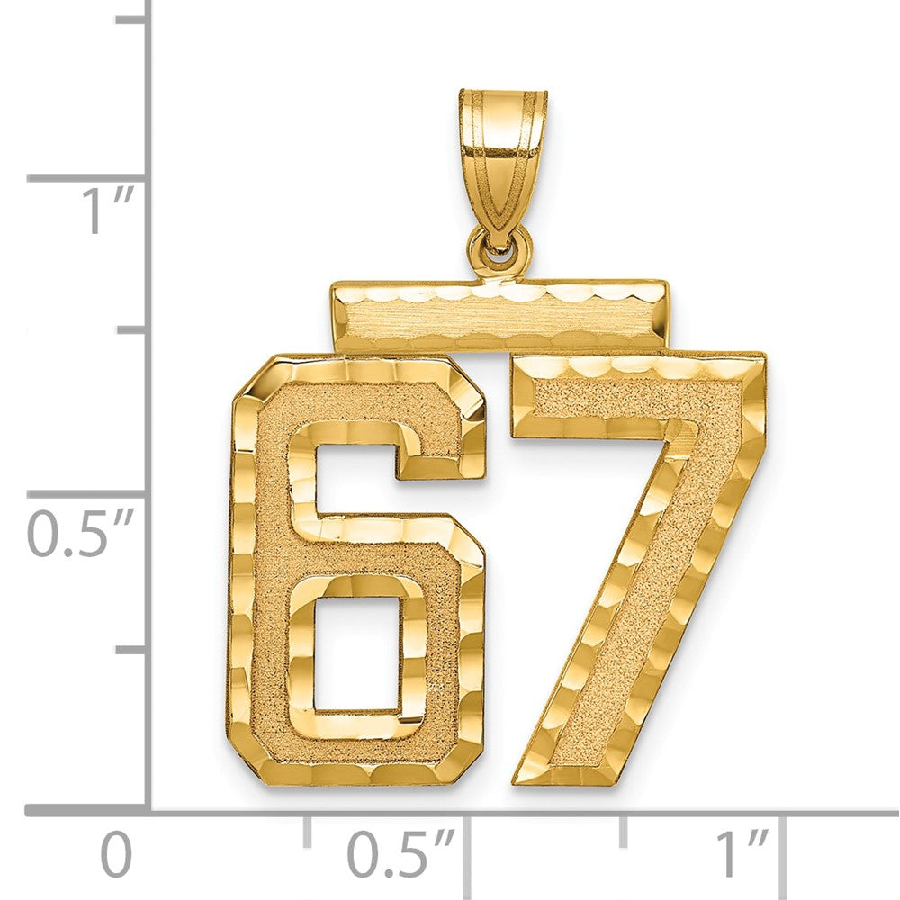 14K Gelbgold Großer Gebürsteter Diamantgeschliffener Zahl-67-Charm