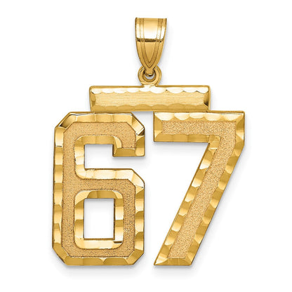 14K Gelbgold Großer Gebürsteter Diamantgeschliffener Zahl-67-Charm