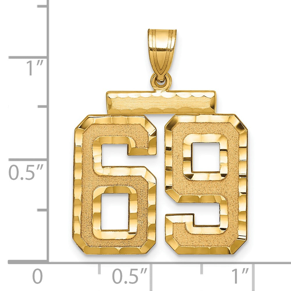 14K Gelbgold Großer Gebürsteter Diamantgeschliffener Charm Zahl 69