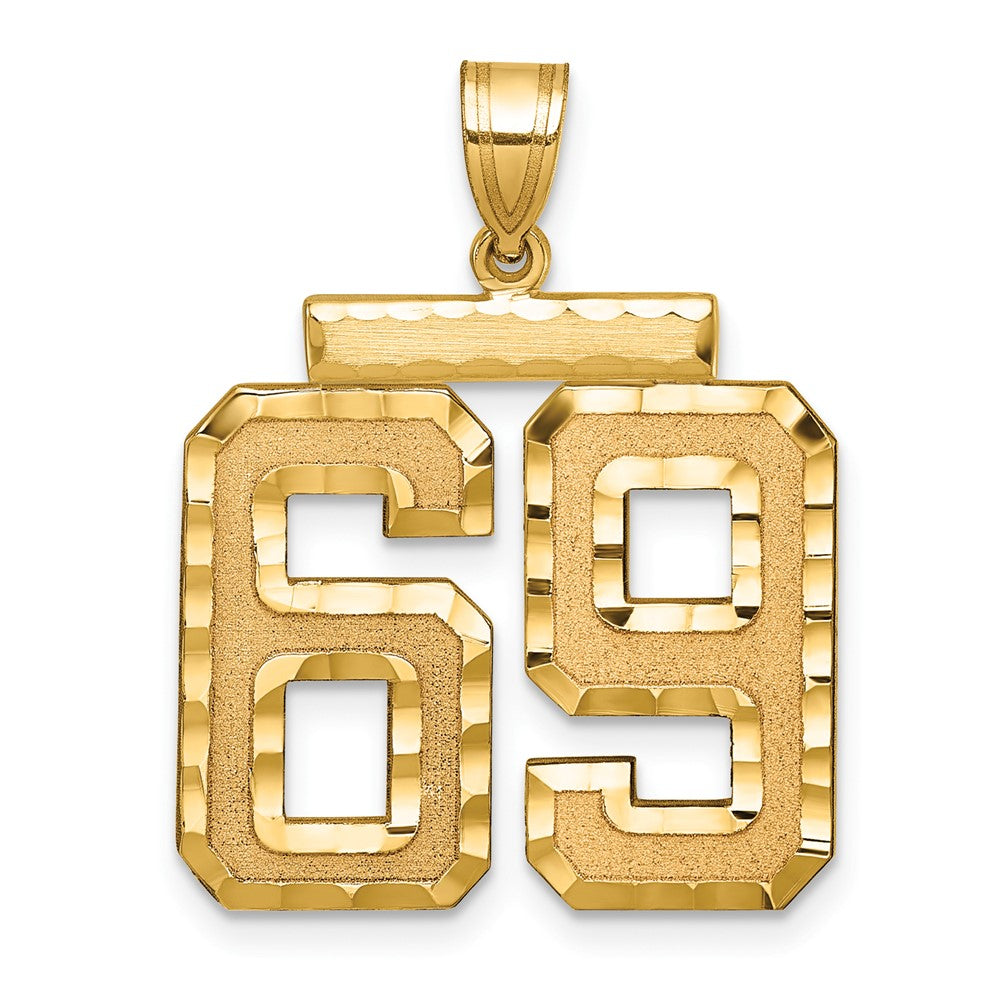 14K Gelbgold Großer Gebürsteter Diamantgeschliffener Charm Zahl 69