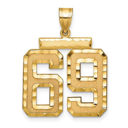 14K Gelbgold Großer Gebürsteter Diamantgeschliffener Charm Zahl 69