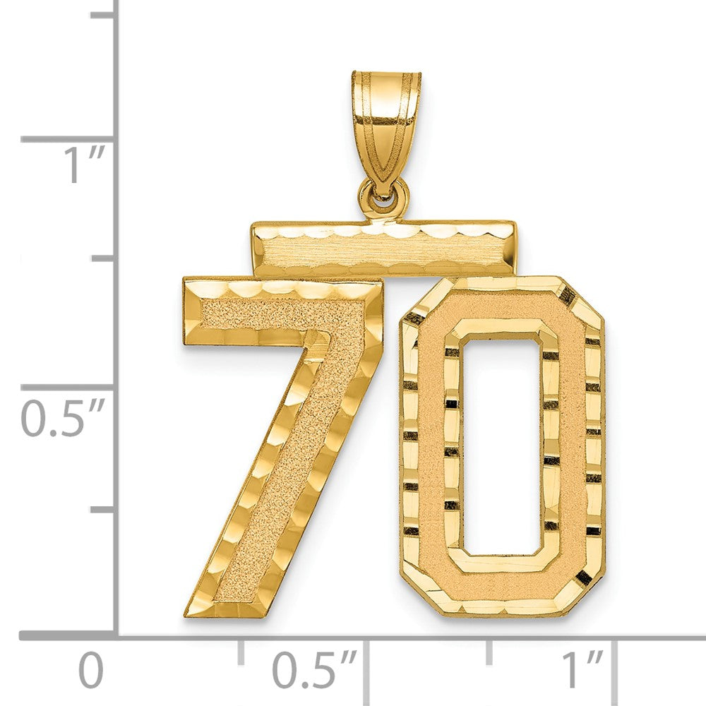 14K Gelbgold großer gebürsteter Diamantschliff-Charm „Zahl 70“