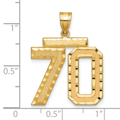 14K Gelbgold großer gebürsteter Diamantschliff-Charm „Zahl 70“