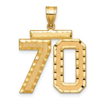 14K Gelbgold großer gebürsteter Diamantschliff-Charm „Zahl 70“