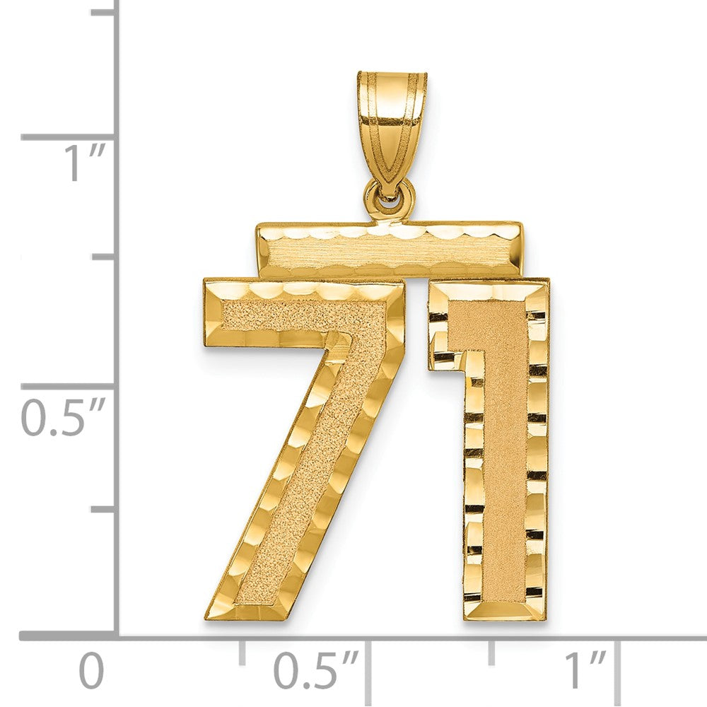 14K Gelbgold Großer Gebürsteter Diamantgeschliffener Zahl-71-Charm