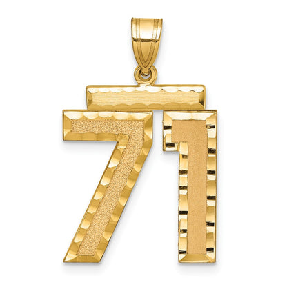 14K Gelbgold Großer Gebürsteter Diamantgeschliffener Zahl-71-Charm