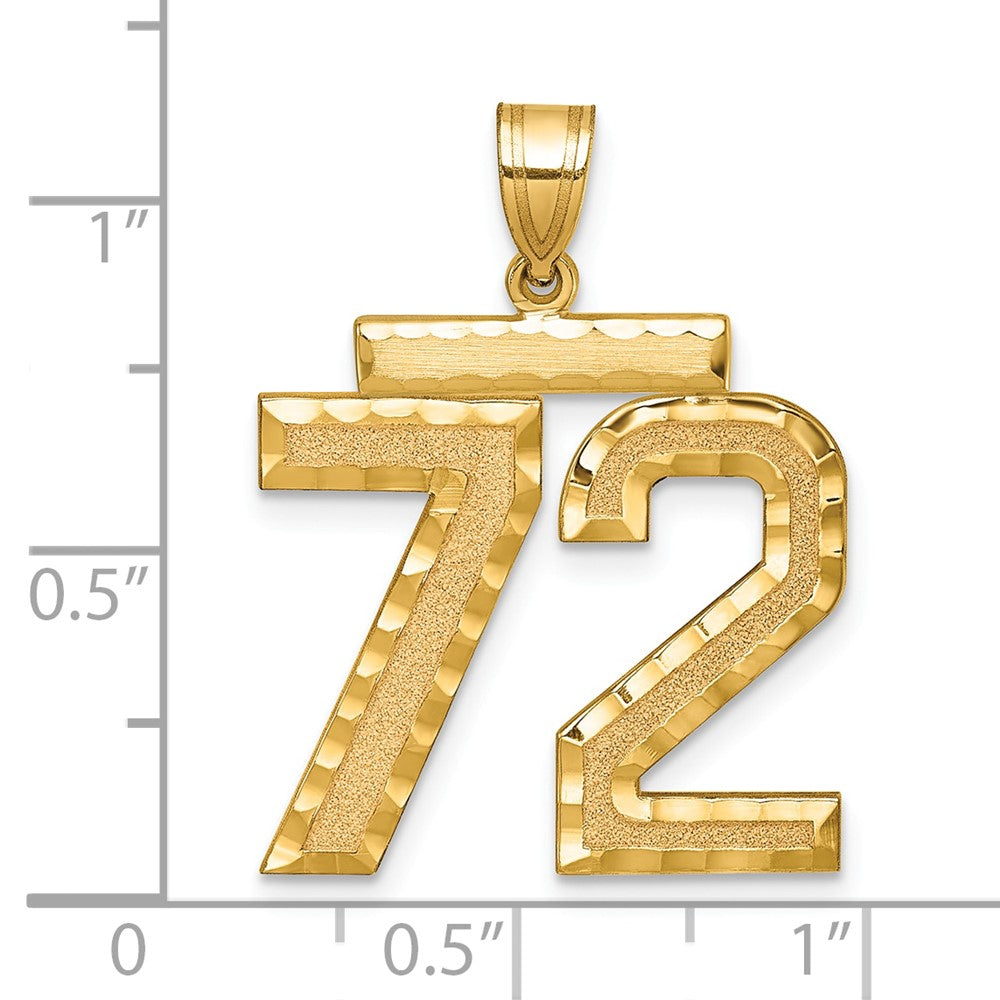14K Gelbgold großer gebürsteter Charm mit Diamantschliff, Zahl 72