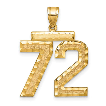 14K Gelbgold großer gebürsteter Charm mit Diamantschliff, Zahl 72
