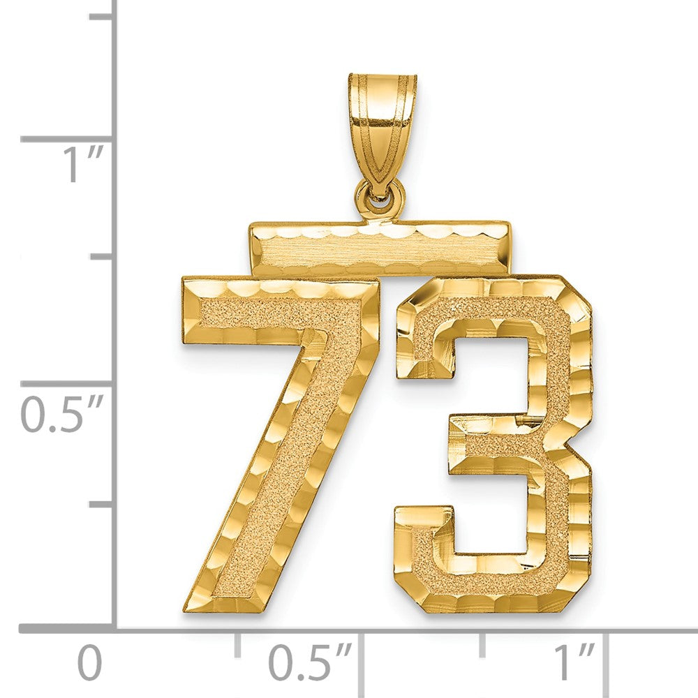 14K Gelbgold Großer Gebürsteter Diamantgeschliffener Charm Zahl 73