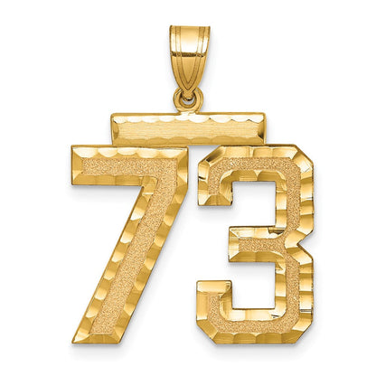 14K Gelbgold Großer Gebürsteter Diamantgeschliffener Charm Zahl 73